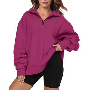 Sudadera con cuello extragrande para mujer, Jogger, media cremallera, Jersey de algodón, Sudadera con capucha, abrigo con parte superior holgada, ropa deportiva, Sudadera con capucha - Product Image 5