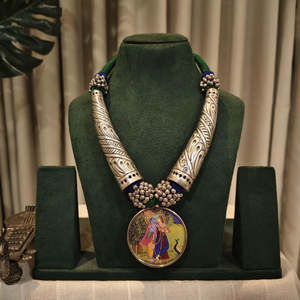 Tribal Tales Hand-Painted Pendant Necklace with Bezel Setting Inlay Technology - Product Image 4