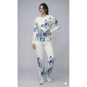 Conjunto de Dos Piezas con Estampado de Mariposas y Cuello Redondo de Manga Larga para Mujer de Jane's 31992-Blanco - Product Image 3