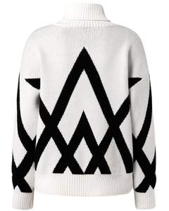 Pull à col roulé géométrique blanc et noir pour femme, fabriqué sur mesure, chaud pour l'hiver, tricoté à manches longues, décontracté, tendance - Product Image 2