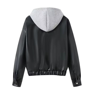 Veste bomber en cuir unisexe, style streetwear, effet deux pièces, coupe ample, fermeture éclair sur le devant, imperméable, coupe-vent, épaisse, style décontracté de la rue - Product Image 2