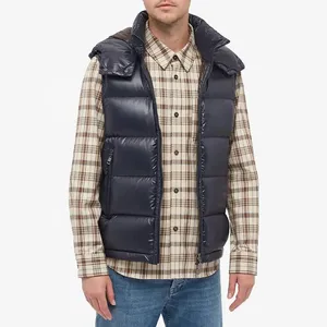 wholesale custom made OEM Hot Sale Winter Keep Warm Thick Hooded Detachable Shiny Puffer Vest Mens Puffer Vest Men's Vests
