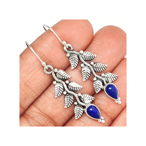Pendientes de joyería fina de Plata de Ley 925, piedras preciosas de lapislázuli naturales originales, hoja de gota cortada en Pera, regalos para bodas y fiestas - Product Image 3