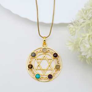 จี้จักระศรี Yantra 7ชิ้นที่มีคุณภาพดีที่สุดหินหลายแบบธรรมชาติจี้รูปดาวอัญมณีนำโชคสร้อยคอจักระจุดรักษา - Product Image 4