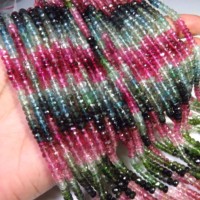 Perles de pierres précieuses facettées multicolores de haute qualité 100% naturelles 4-4,5 mm 25 brins Tourmaline arc-en-ciel Rondelle Briolette pour