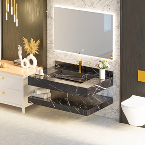 Durable JBV01001A Vanity <b>Cabinet</b> White Matt Finish Sintered Marble Countertop Wall Mounted <b>Bathroom</b> Storage Wholesale OEM - Product Image 4