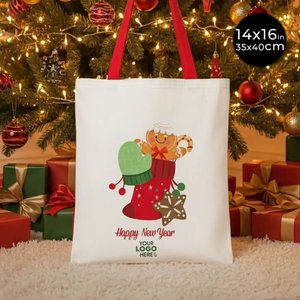 Sac fourre-tout en coton personnalisable avec poignée rouge imprimée pour le Nouvel An, 14'' 16'' (35 40 cm) - Product Image 1