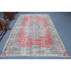 Alfombra Turca Vintage Grande de 5.7x8.5 pies, Alfombra Persa Roja y Azul - Product Image 1