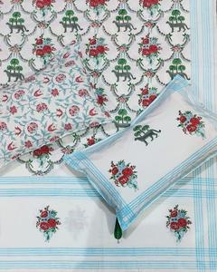 Eco Friendly Hand Crafted 100% Cotton Bedsheet With <b>Pillow</b> Covers Hand Block Printed Breathable Bedsheet With Border Design - Product Image 1