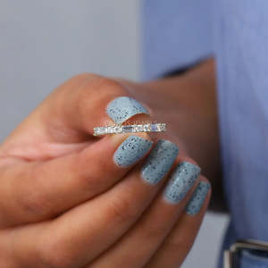 Luxury Hand Crafted <b>Dainty</b> Design Lab Grown Baguette And Round Diamonds Half Eternity Bands 14k <b>Gold</b> Women Promise <b>Rings</b> OEM ODM - Product Image 6