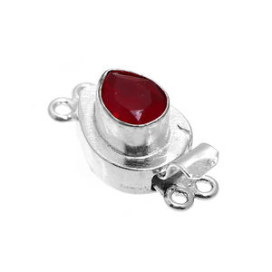 Cierre de caja de piedras preciosas de granate rojo Plata de Ley 925 1-3 hebras 23X12X10MM Cierre de fabricación de joyas con chapado en oro de 18 quilates Modelo B750 - Product Image 4