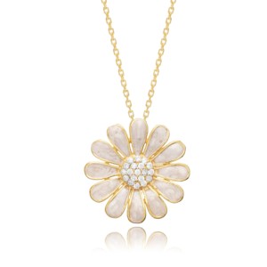 Collar con Colgante de Plata de Ley 925 con Forma de Margarita y Circonitas, Hecho a Mano en Turquía, Venta al por Mayor - Product Image 4