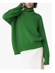 DIRECT FACTORY NEW ARRIVAL CUSTOM LOGO TURTLE NECK SWEATER CHUNKY <b>LONG</b> SLEEVE KNITTED PULLOVER HIGH LOW HEM TRENDY TOP - Product Image 4