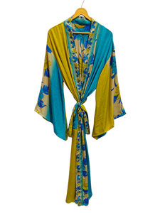 ชุดกิโมโนผ้าไหมส่าหรีลายดอกไม้แนววินเทจชุดคลุมส่าหรีชุดปาร์ตี้ชายหาดผ้านุ่มทำมือสไตล์อินเดีย - Product Image 3