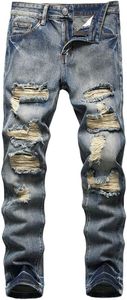กางเกงยีนส์ลำลองสำหรับผู้ชาย, กางเกงยีนส์ขายาวผ้ายืดมีรอยขาด - Product Image 6