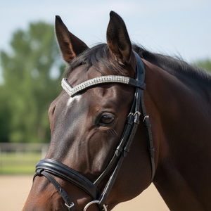 Bandeaux en cuir cristallisé noir ou brun de qualité supérieure pour chevaux, cousus sans couture - Product Image 1