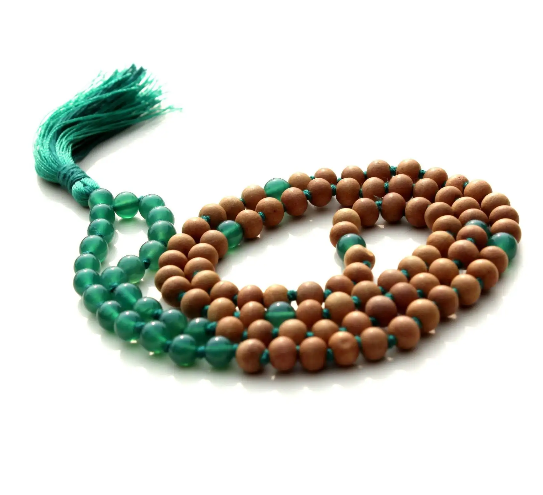 Kalung Manik-manik Mala 108 Kayu Cendana Aromatik Terlaris Memoles Batu Rudra Halus Bulat 100% Alami