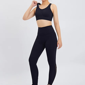 De secado rápido al por mayor de cintura alta Gimnasio Deportes Leggings Tight Fitness Seamless Yoga Wear Leggings 2PCs Yoga Set para las mujeres - Product Image 3