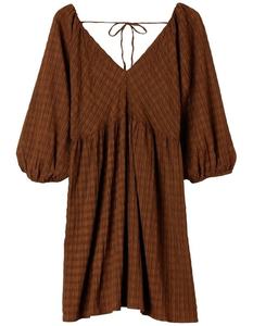 ชุดเดรสคลุมเข่าของผู้หญิงคอวีแบบผูกเอวสไตล์โบราณ - Product Image 4