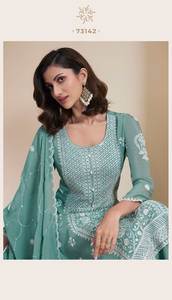 Los más vendidos Bollywood inspirado moda pakistaní Eid Ramzan mes especial Georgette seda tres piezas fiesta bordada - Product Image 2