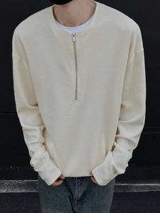 Sudadera con Cierre de Cremallera para Hombre, Color Sólido, Estilo Holgado, Manga Larga, Cuello Redondo, Versátil e Informal - Product Image 3