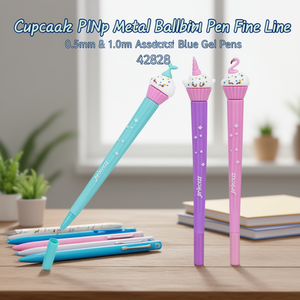 Cupcake PIN up Metal Ballpoint <b>Pen</b> Fine Line 0.5mm & 1.0mm Assorted Blue Gel <b>Pens</b> 42828 - Product Image 3