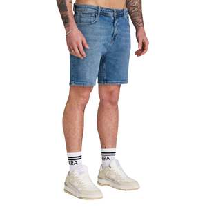 Pantalones cortos ajustados para hombre, pantalones cortos de mezclilla azul medio elásticos de corte clásico, ropa de verano, pantalones cortos informales elegantes de aspecto limpio, pantalones cortos cónicos - Product Image 4