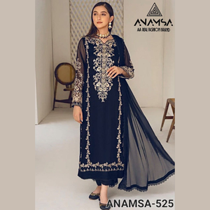 Présentation de l'exclusivité Heavy Pure Faux Georgette avec le fabricant de collections de costumes brodés lourds par Royal Export à Surat - Product Image 1