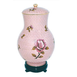 Urna de cremación de aluminio con esmalte de flores rosas, urna de diseño moderno de estilo Vintage, cenizas humanos, diseño único - Product Image 3