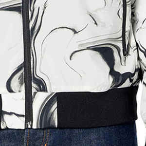 Chaqueta de bombardero con estampado de mármol blanco y negro Unisex, ropa de calle ligera a la moda, ropa de abrigo informal con cremallera frontal con puños acanalados - Product Image 4