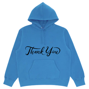 เสื้อฮู้ดผู้ชายพิมพ์ลายขอบคุณ ผ้าฝ้ายฟลีซสีน้ำเงิน สวมใส่สบาย ทรงปกติ เหมาะสำหรับฤดูใบไม้ร่วง - Product Image 1