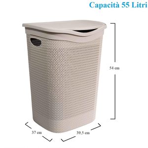 Cesto per biancheria in plastica effetto Rattan con coperchio struttura intrecciata 39.5x37x54 cm per la conservazione dei vestiti sporchi - Product Image 2