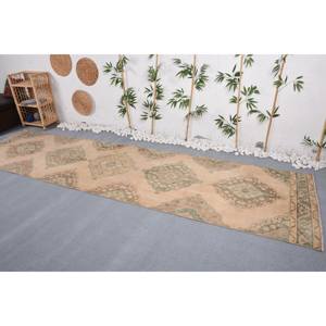 Alfombra de lana Vintage Beige verde hecho a mano diseño de retazos turcos patrón de pasillo rectangular clásico 3,3X12,6 pies pila de felpa de látex - Product Image 2