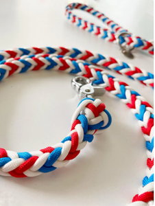 Laisse pour chien Paracord tricolore bleu, blanc et rouge - Product Image 2