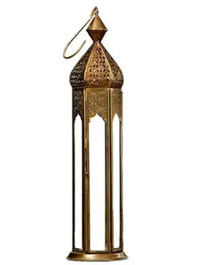 Antik Perunggu Emas Logam Lentera Kaca Bening Berpanel Tealight Holder Vintage Dekoratif Lentera untuk Meja Makan