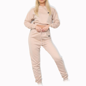 Conjunto de Sudadera Corta y Pantalones Jogger para Mujer, Algodón Felpa, Corte Holgado, Pantalones con Cordón, Ropa Urbana, Dos Piezas, Suministro OEM - Product Image 3