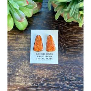 Vintage Navajo Apple Coral & Rose Gold <b>Sterling</b> <b>Silver</b> <b>Stud</b> Earrings - Product Image 1