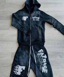 ชุดวอร์มพิมพ์ลายฟฌอกเกอร์ชุดวอร์มสำหรับผู้ชายชุดวอร์มพิมพ์ลายพัฟเสื้อฮู้ดและกางเกงขาสั้นผ้ายืดสไตล์วินเทจ - Product Image 4