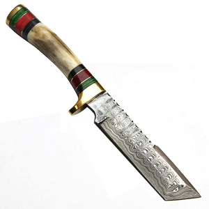 Cuchillo de caza de acero Damasco de fabricación OEM de alta calidad con mango de hueso tipo hoja caliente - Product Image 3