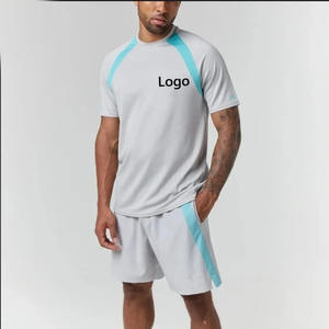 Ensemble t-shirt et short à logo réfléchissant personnalisé derniers vêtements de course respirants d'été pour hommes avec techniques lavées - Product Image 5