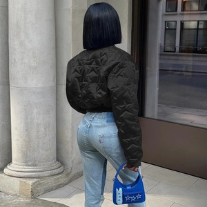 Automne hiver en cuir véritable hommes Bomber veste étoile gaufrage motif toile imperméable coupe-vent fermeture éclair haute rue Style - Product Image 4