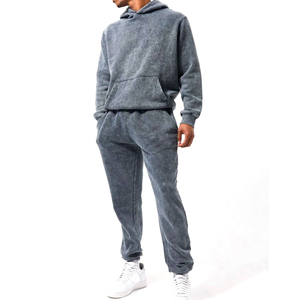 Factory Direct Supply 100% Top High Quality Acid Washed Tracksuit for Men Unisex Street Wear Custom Logo Printed <b>Fleece</b> Fabric - Product Image 1