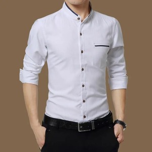 <b>High</b> Quality Casual <b>Men's</b> <b>Shirts</b> Long Sleeve Mandarin <b>Collar</b> Slim Fit <b>Shirt</b> <b>Men</b> Breathable Yarn Dyed Business Casual <b>Shirts</b> - Product Image 3