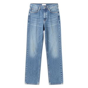 Jean en denim vintage coupe slim pour homme, taille mi-haute, bleu personnalisé, écologique, grande taille, respirant, avec logo patchwork à la taille - Product Image 1