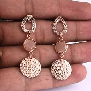 Pendientes colgantes finos de Plata de Ley 925, colgantes largos de cuarzo rosa chapados en oro, regalo de boda de moda para fiesta - Product Image 4
