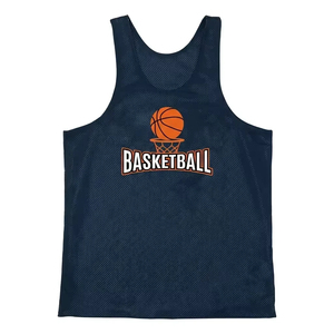 Unisex Basketball Mesh Tank <b>Top</b> White <b>Navy</b> Screen Printed Breathable Sleeveless Jersey Adult All Seasons Sport Apparel - Product Image 4