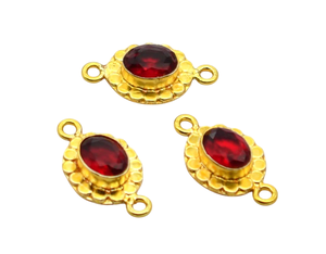 Antique Silver Plated And 18K Gold Plated Red Garnet Gemstone Double Loop Connector 24X13mm NC92 Jewelry Making <b>Charm</b> Findings - Product Image 2