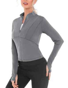 Top de Yoga de Manga Larga con Cremallera para Mujer, Ligero, Transpirable, de Spandex, de Secado Rápido, Chaquetas Deportivas para Correr, Talla Grande, Color Sólido, Frente - Product Image 4