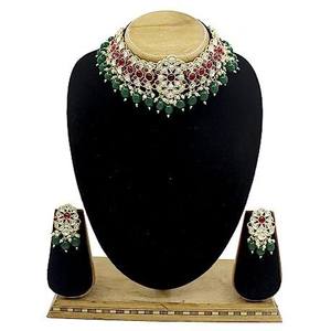 Kundan CZ Choker Set Sabyasachi Inspired Victorian Necklace Green Emerald Jewelry AD Necklace Indian Jewelry With Earrings Set - Product Image 4