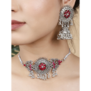 GS Maroon Round Center Flower Choker Elegant <b>Wedding</b> <b>Accessory</b> - Product Image 4